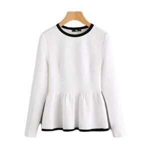 New SHEIN‎ Contrast Binding Textured Peplum Blouse Small